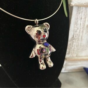 925 Silver Teddy Bear Pendant with Colorful Accents